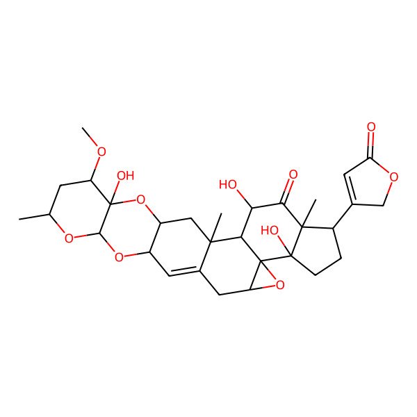 2D Structure of (1R,2S,3S,5R,6R,9R,10R,12S,16R,18S,20R,22S,23S,25R)-3,9,23-trihydroxy-22-methoxy-1,5,20-trimethyl-6-(5-oxo-2H-furan-3-yl)-11,17,19,24-tetraoxaheptacyclo[12.12.0.02,10.05,9.010,12.016,25.018,23]hexacos-14-en-4-one