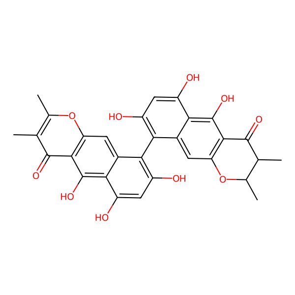 2D Structure of 5,6,8-trihydroxy-2,3-dimethyl-9-[(2R,3R)-5,6,8-trihydroxy-2,3-dimethyl-4-oxo-2,3-dihydrobenzo[g]chromen-9-yl]benzo[g]chromen-4-one