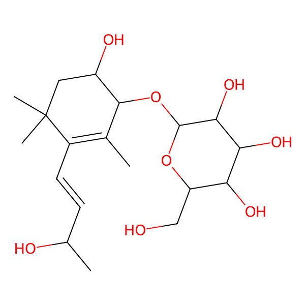 2D Structure of (2R,3R,4S,5S,6R)-2-[(1R,6S)-6-hydroxy-3-[(E,3R)-3-hydroxybut-1-enyl]-2,4,4-trimethylcyclohex-2-en-1-yl]oxy-6-(hydroxymethyl)oxane-3,4,5-triol