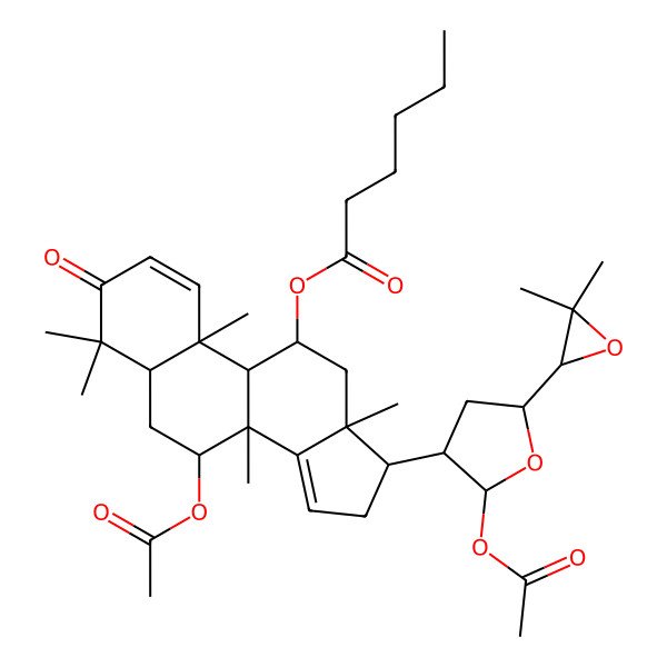 2D Structure of [7-Acetyloxy-17-[2-acetyloxy-5-(3,3-dimethyloxiran-2-yl)oxolan-3-yl]-4,4,8,10,13-pentamethyl-3-oxo-5,6,7,9,11,12,16,17-octahydrocyclopenta[a]phenanthren-11-yl] hexanoate