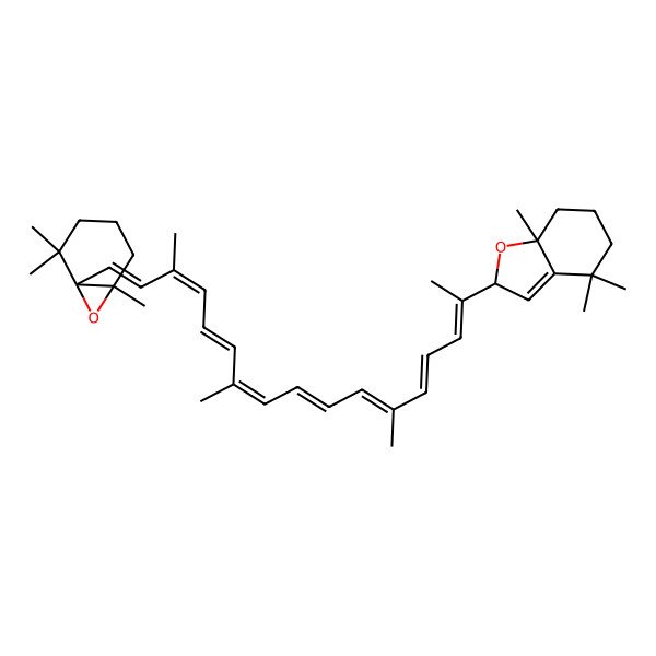 2D Structure of (2S,7aR)-4,4,7a-trimethyl-2-[(2E,4E,6E,8E,10E,12E,14E,16E)-6,11,15-trimethyl-17-[(1S,6R)-2,2,6-trimethyl-7-oxabicyclo[4.1.0]heptan-1-yl]heptadeca-2,4,6,8,10,12,14,16-octaen-2-yl]-2,5,6,7-tetrahydro-1-benzofuran