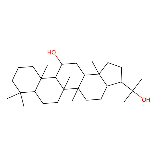 2D Structure of (3S,3aS,5aR,5bR,7aS,11aS,11bR,12R,13aR,13bS)-3-(2-hydroxypropan-2-yl)-5a,5b,8,8,11a,13b-hexamethyl-1,2,3,3a,4,5,6,7,7a,9,10,11,11b,12,13,13a-hexadecahydrocyclopenta[a]chrysen-12-ol