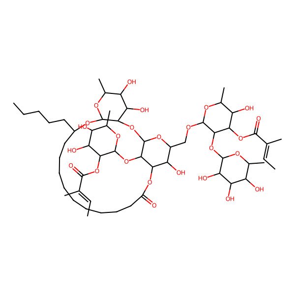 2D Structure of [2-[[26-[4,5-Dihydroxy-6-methyl-3-(2-methylbut-2-enoyloxy)oxan-2-yl]oxy-4,5,23-trihydroxy-6-methyl-20-oxo-10-pentyl-2,7,9,21,25-pentaoxatricyclo[20.3.1.03,8]hexacosan-24-yl]methoxy]-5-hydroxy-6-methyl-3-(3,4,5-trihydroxy-6-methyloxan-2-yl)oxyoxan-4-yl] 2-methylbut-2-enoate