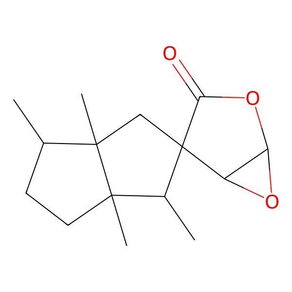 2D Structure of (1R,1'R,3aS,4S,5R,5'S,6aS)-1,3a,4,6a-tetramethylspiro[2,3,4,6-tetrahydro-1H-pentalene-5,4'-2,6-dioxabicyclo[3.1.0]hexane]-3'-one