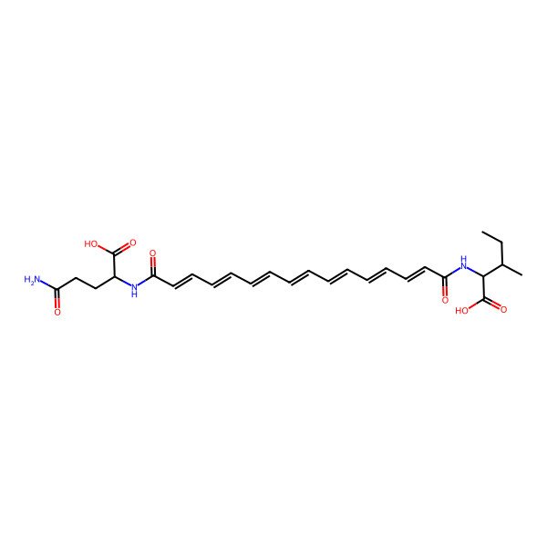 2D Structure of 2-[[16-[(4-Amino-1-carboxy-4-oxobutyl)amino]-16-oxohexadeca-2,4,6,8,10,12,14-heptaenoyl]amino]-3-methylpentanoic acid