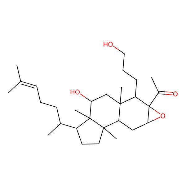 2D Structure of 1-[(1R,2S,5R,6R,7S,9R,10S,11S,13R)-7-hydroxy-10-(3-hydroxypropyl)-2,6,9-trimethyl-5-[(2R)-6-methylhept-5-en-2-yl]-12-oxatetracyclo[7.5.0.02,6.011,13]tetradecan-11-yl]ethanone