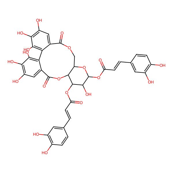 2D Structure of [13-[3-(3,4-Dihydroxyphenyl)prop-2-enoyloxy]-3,4,5,12,21,22,23-heptahydroxy-8,18-dioxo-9,14,17-trioxatetracyclo[17.4.0.02,7.010,15]tricosa-1(23),2,4,6,19,21-hexaen-11-yl] 3-(3,4-dihydroxyphenyl)prop-2-enoate