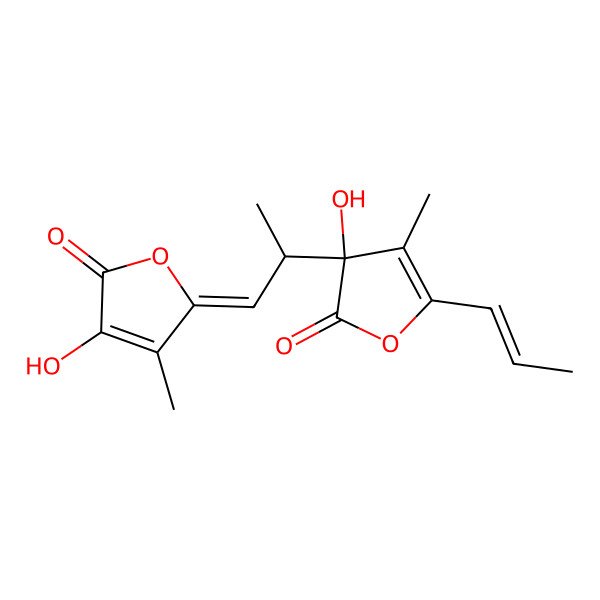 2D Structure of 3-Hydroxy-3-[1-(4-hydroxy-3-methyl-5-oxofuran-2-ylidene)propan-2-yl]-4-methyl-5-prop-1-enylfuran-2-one