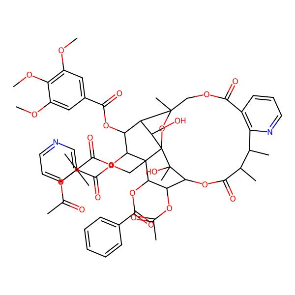 2D Structure of [(1S,3R,13R,14R,17S,18S,19R,20R,21S,22S,23S,24R,25S)-18-acetyloxy-21-(2-acetyloxy-2-methylpropanoyl)oxy-19-benzoyloxy-24,25-dihydroxy-3,13,14,25-tetramethyl-6,15-dioxo-22-(3,4,5-trimethoxybenzoyl)oxy-2,5,16-trioxa-11-azapentacyclo[15.7.1.01,20.03,23.07,12]pentacosa-7(12),8,10-trien-20-yl]methyl pyridine-3-carboxylate