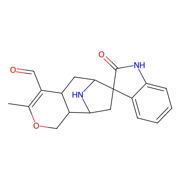 2D Structure of (1'S,2'R,3S,7'R,9'S)-5'-methyl-2-oxospiro[1H-indole-3,10'-4-oxa-12-azatricyclo[7.2.1.02,7]dodec-5-ene]-6'-carbaldehyde
