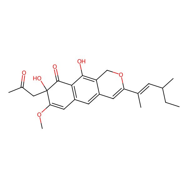2D Structure of (8S)-8,10-dihydroxy-7-methoxy-3-[(E,4R)-4-methylhex-2-en-2-yl]-8-(2-oxopropyl)-1H-benzo[g]isochromen-9-one