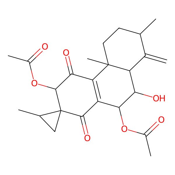 2D Structure of [(2R,2'R,4aS,6R,7S,9S,10S,10aS)-6-acetyloxy-10-hydroxy-2,2',4a-trimethyl-1-methylidene-5,8-dioxospiro[3,4,6,9,10,10a-hexahydro-2H-phenanthrene-7,1'-cyclopropane]-9-yl] acetate