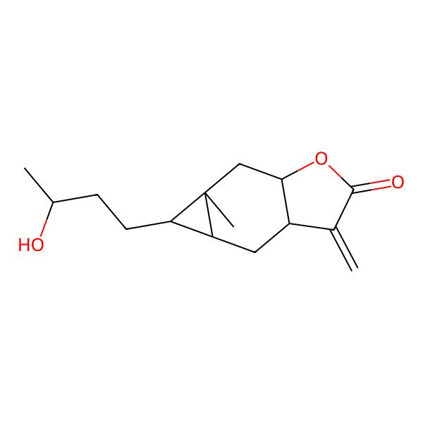 2D Structure of (3aR,4aS,5S,5aR,6aR)-5-[(3S)-3-hydroxybutyl]-5a-methyl-3-methylidene-3a,4,4a,5,6,6a-hexahydrocyclopropa[f][1]benzofuran-2-one