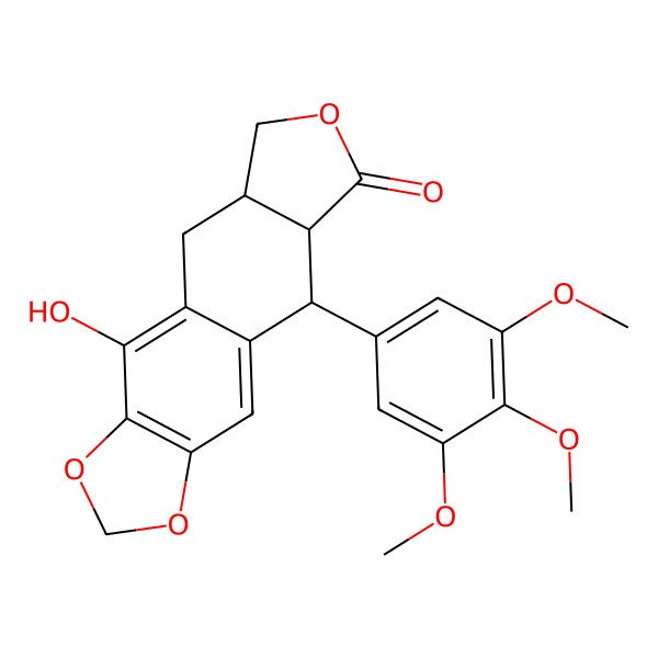 2D Structure of (5aS,8aS,9R)-4-hydroxy-9-(3,4,5-trimethoxyphenyl)-5a,6,8a,9-tetrahydro-5H-[2]benzofuro[5,6-f][1,3]benzodioxol-8-one