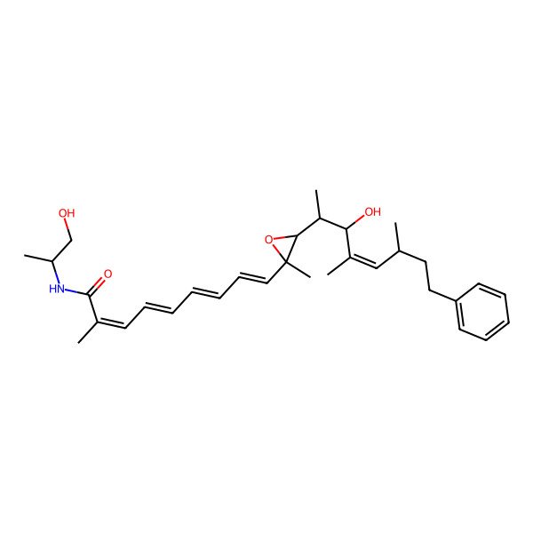 2D Structure of 9-[3-(3-hydroxy-4,6-dimethyl-8-phenyloct-4-en-2-yl)-2-methyloxiran-2-yl]-N-(1-hydroxypropan-2-yl)-2-methylnona-2,4,6,8-tetraenamide