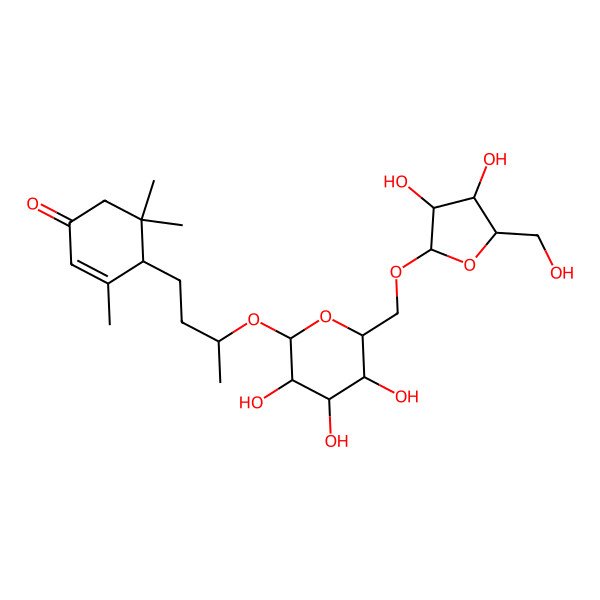 2D Structure of (4R)-4-[(3R)-3-[(2R,3R,4S,5S,6R)-6-[[(2R,3R,4S,5R)-3,4-dihydroxy-5-(hydroxymethyl)oxolan-2-yl]oxymethyl]-3,4,5-trihydroxyoxan-2-yl]oxybutyl]-3,5,5-trimethylcyclohex-2-en-1-one