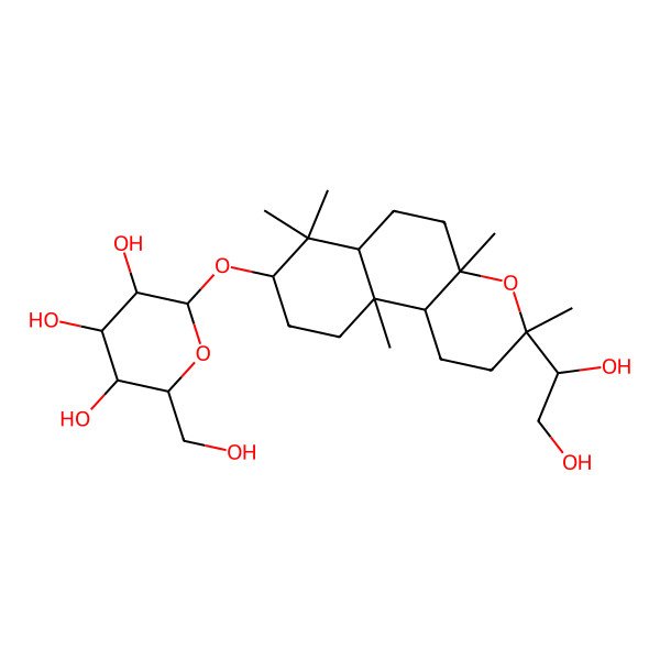 2D Structure of 2-[[3-(1,2-dihydroxyethyl)-3,4a,7,7,10a-pentamethyl-2,5,6,6a,8,9,10,10b-octahydro-1H-benzo[f]chromen-8-yl]oxy]-6-(hydroxymethyl)oxane-3,4,5-triol