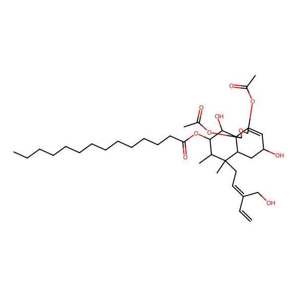 2D Structure of [1,3-Diacetyloxy-5,10-dihydroxy-7-[3-(hydroxymethyl)penta-2,4-dienyl]-7,8-dimethyl-1,3,5,6,6a,8,9,10-octahydrobenzo[d][2]benzofuran-9-yl] tetradecanoate