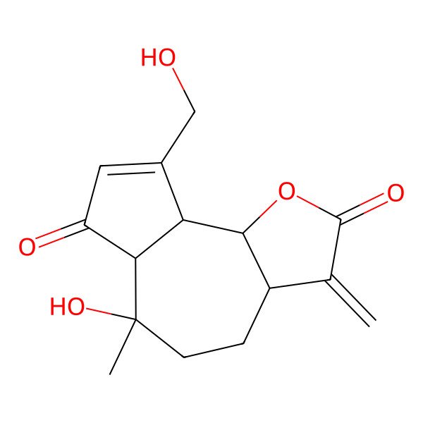 2D Structure of (3aS,6S,6aR,9aR,9bS)-6-hydroxy-9-(hydroxymethyl)-6-methyl-3-methylidene-3a,4,5,6a,9a,9b-hexahydroazuleno[4,5-b]furan-2,7-dione