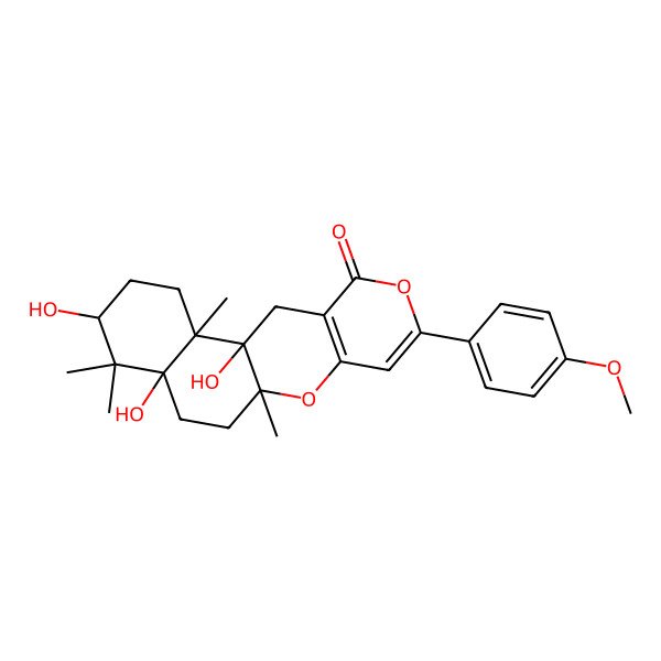 2D Structure of 1,5,7-Trihydroxy-14-(4-methoxyphenyl)-2,6,6,10-tetramethyl-11,15-dioxatetracyclo[8.8.0.02,7.012,17]octadeca-12(17),13-dien-16-one