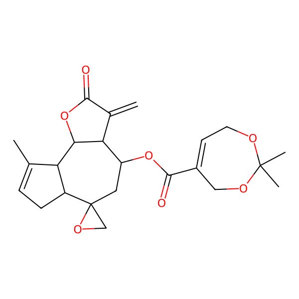 2D Structure of (9-methyl-3-methylidene-2-oxospiro[4,5,6a,7,9a,9b-hexahydro-3aH-azuleno[4,5-b]furan-6,2'-oxirane]-4-yl) 2,2-dimethyl-4,7-dihydro-1,3-dioxepine-5-carboxylate