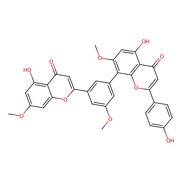 2D Structure of 5-Hydroxy-8-[3-(5-hydroxy-7-methoxy-4-oxochromen-2-yl)-5-methoxyphenyl]-2-(4-hydroxyphenyl)-7-methoxychromen-4-one
