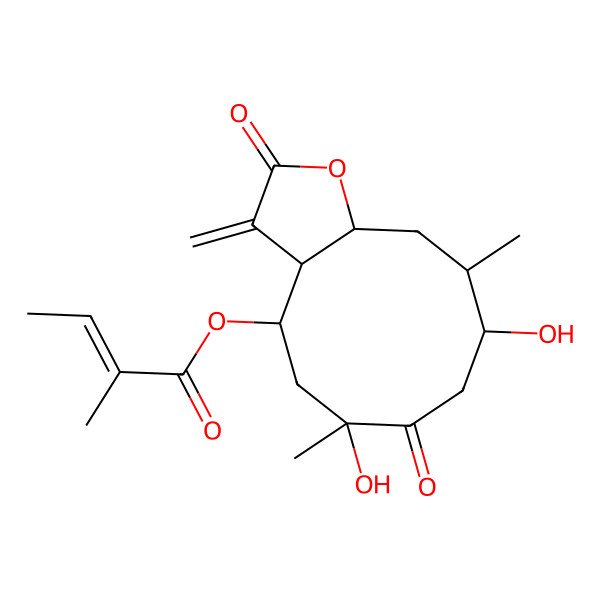 2D Structure of [(3aS,4R,6R,9S,10R,11aR)-6,9-dihydroxy-6,10-dimethyl-3-methylidene-2,7-dioxo-3a,4,5,8,9,10,11,11a-octahydrocyclodeca[b]furan-4-yl] (Z)-2-methylbut-2-enoate