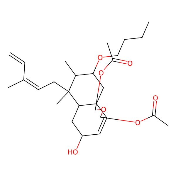 2D Structure of [(1S,3R,5R,6aS,7S,8S,9S,10aS)-1-acetyloxy-9-butoxy-5-hydroxy-7,8-dimethyl-7-[(2E)-3-methylpenta-2,4-dienyl]-1,3,5,6,6a,8,9,10-octahydrobenzo[d][2]benzofuran-3-yl] acetate