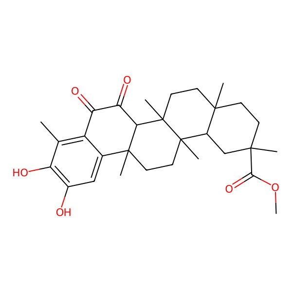 2D Structure of methyl (2R,4aS,6aR,6aR,6bR,14aS,14bR)-10,11-dihydroxy-2,4a,6a,6a,9,14a-hexamethyl-7,8-dioxo-3,4,5,6,6b,13,14,14b-octahydro-1H-picene-2-carboxylate
