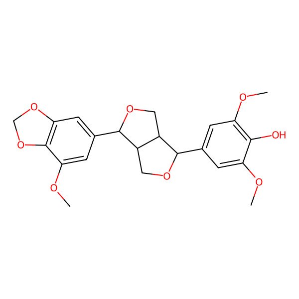 2D Structure of 2,6-Dimethoxy-4-[3-(7-methoxy-1,3-benzodioxol-5-yl)-1,3,3a,4,6,6a-hexahydrofuro[3,4-c]furan-6-yl]phenol
