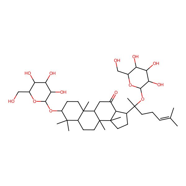 2D Structure of (3S,5R,8R,9R,10R,13R,14R,17S)-4,4,8,10,14-pentamethyl-17-[(2S)-6-methyl-2-[(2R,3R,4S,5S,6R)-3,4,5-trihydroxy-6-(hydroxymethyl)oxan-2-yl]oxyhept-5-en-2-yl]-3-[(2R,3R,4S,5S,6R)-3,4,5-trihydroxy-6-(hydroxymethyl)oxan-2-yl]oxy-1,2,3,5,6,7,9,11,13,15,16,17-dodecahydrocyclopenta[a]phenanthren-12-one