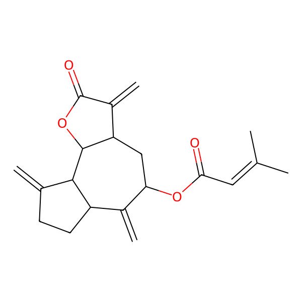 2D Structure of [(3aR,5R,6aR,9aR,9bS)-3,6,9-trimethylidene-2-oxo-3a,4,5,6a,7,8,9a,9b-octahydroazuleno[4,5-b]furan-5-yl] 3-methylbut-2-enoate