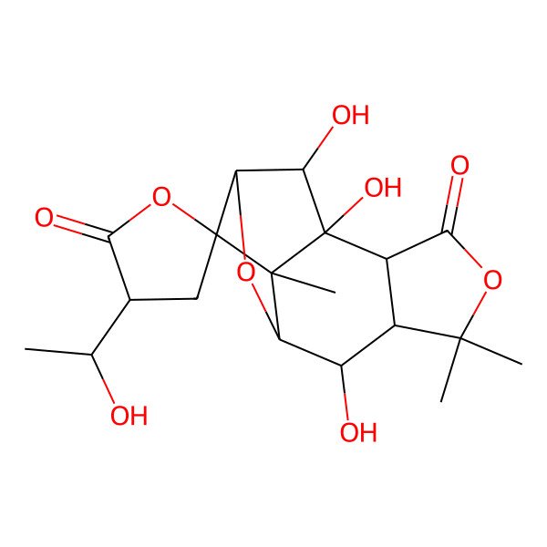2D Structure of (1R,2S,3'S,6S,7R,8R,10S,11S,12R,13S)-1,7,13-trihydroxy-3'-(1-hydroxyethyl)-5,5,12-trimethylspiro[4,9-dioxatetracyclo[8.2.1.02,6.08,12]tridecane-11,5'-oxolane]-2',3-dione