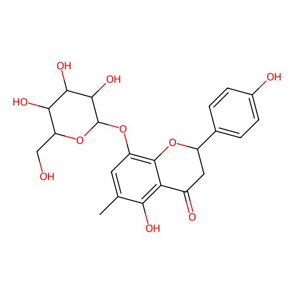 2D Structure of 5-Hydroxy-2-(4-hydroxyphenyl)-6-methyl-8-[3,4,5-trihydroxy-6-(hydroxymethyl)oxan-2-yl]oxy-2,3-dihydrochromen-4-one
