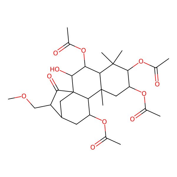 2D Structure of [3,6,7-Triacetyloxy-2-hydroxy-14-(methoxymethyl)-5,5,9-trimethyl-15-oxo-11-tetracyclo[11.2.1.01,10.04,9]hexadecanyl] acetate