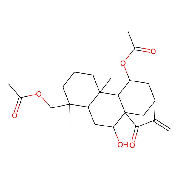 2D Structure of [(1R,2R,4S,5S,9R,10S,11S,13S)-11-acetyloxy-2-hydroxy-5,9-dimethyl-14-methylidene-15-oxo-5-tetracyclo[11.2.1.01,10.04,9]hexadecanyl]methyl acetate