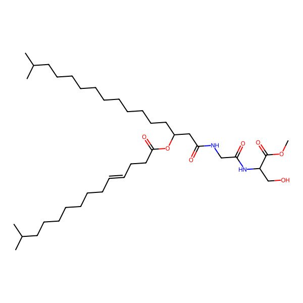 2D Structure of [1-[[2-[(3-Hydroxy-1-methoxy-1-oxopropan-2-yl)amino]-2-oxoethyl]amino]-15-methyl-1-oxohexadecan-3-yl] 13-methyltetradec-4-enoate