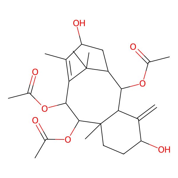 2D Structure of [(1R,2R,3R,5S,8R,9R,10R,13R)-9,10-diacetyloxy-5,13-dihydroxy-8,12,15,15-tetramethyl-4-methylidene-2-tricyclo[9.3.1.03,8]pentadec-11-enyl] acetate