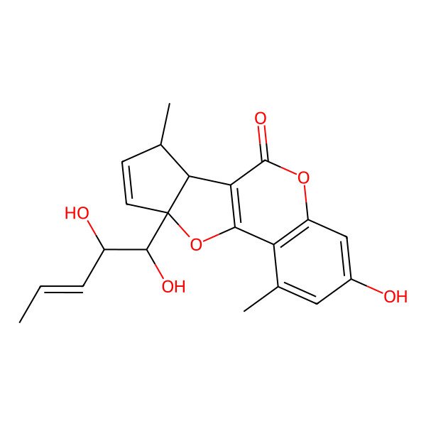 2D Structure of 15-(1,2-Dihydroxypent-3-enyl)-5-hydroxy-3,12-dimethyl-8,16-dioxatetracyclo[8.6.0.02,7.011,15]hexadeca-1(10),2(7),3,5,13-pentaen-9-one