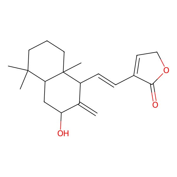 2D Structure of 4-[2-[(1R,3S,4aS,8aS)-3-hydroxy-5,5,8a-trimethyl-2-methylidene-3,4,4a,6,7,8-hexahydro-1H-naphthalen-1-yl]ethenyl]-2H-furan-5-one