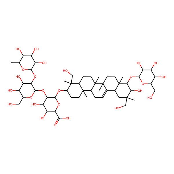 2D Structure of (2S,3S,4S,5R,6R)-6-[[(3S,4S,4aR,6aR,6bS,8aR,9S,10S,11R,12aS,14aR,14bR)-10-hydroxy-4,11-bis(hydroxymethyl)-4,6a,6b,8a,11,14b-hexamethyl-9-[(2R,3R,4S,5S,6R)-3,4,5-trihydroxy-6-(hydroxymethyl)oxan-2-yl]oxy-1,2,3,4a,5,6,7,8,9,10,12,12a,14,14a-tetradecahydropicen-3-yl]oxy]-5-[(2S,3R,4S,5S,6R)-4,5-dihydroxy-6-(hydroxymethyl)-3-[(2S,3R,4R,5R,6S)-3,4,5-trihydroxy-6-methyloxan-2-yl]oxyoxan-2-yl]oxy-3,4-dihydroxyoxane-2-carboxylic acid