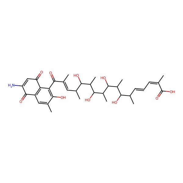 2D Structure of 17-(6-Amino-2-hydroxy-3-methyl-5,8-dioxonaphthalen-1-yl)-7,9,11,13-tetrahydroxy-2,6,8,10,12,14,16-heptamethyl-17-oxoheptadeca-2,4,15-trienoic acid