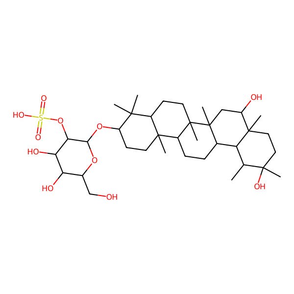 2D Structure of [2-[(8,11-Dihydroxy-4,4,6a,6b,8a,11,12,14b-octamethyl-1,2,3,4a,5,6,6a,7,8,9,10,12,12a,13,14,14a-hexadecahydropicen-3-yl)oxy]-4,5-dihydroxy-6-(hydroxymethyl)oxan-3-yl] hydrogen sulfate