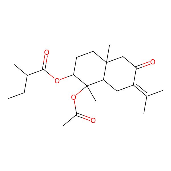2D Structure of (1-Acetyloxy-1,4a-dimethyl-6-oxo-7-propan-2-ylidene-2,3,4,5,8,8a-hexahydronaphthalen-2-yl) 2-methylbutanoate