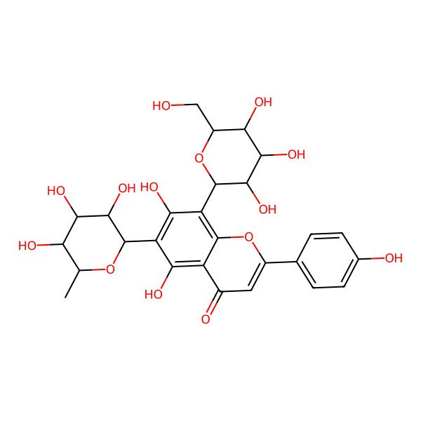 2D Structure of 5,7-dihydroxy-2-(4-hydroxyphenyl)-8-[(2S,3R,4R,5S,6S)-3,4,5-trihydroxy-6-(hydroxymethyl)oxan-2-yl]-6-[(2S,3R,4S,5R,6R)-3,4,5-trihydroxy-6-methyloxan-2-yl]chromen-4-one