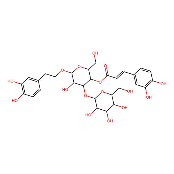 2D Structure of [(2S,3R,4R,5R,6R)-6-[2-(3,4-dihydroxyphenyl)ethoxy]-5-hydroxy-2-(hydroxymethyl)-4-[(2S,3S,4S,5S,6S)-3,4,5-trihydroxy-6-(hydroxymethyl)oxan-2-yl]oxyoxan-3-yl] (E)-3-(3,4-dihydroxyphenyl)prop-2-enoate