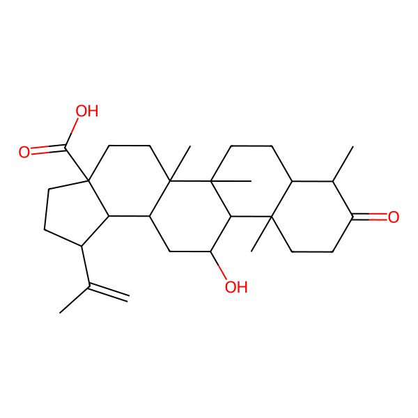 2D Structure of (1R,3aS,5aR,5bR,7aS,8S,11aS,11bR,12R,13aR,13bR)-12-hydroxy-5a,5b,8,11a-tetramethyl-9-oxo-1-prop-1-en-2-yl-1,2,3,4,5,6,7,7a,8,10,11,11b,12,13,13a,13b-hexadecahydrocyclopenta[a]chrysene-3a-carboxylic acid