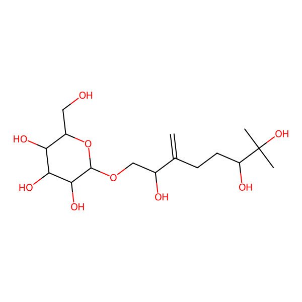 2D Structure of (2R,3S,4S,5R,6R)-2-(hydroxymethyl)-6-[(2S,6R)-2,6,7-trihydroxy-7-methyl-3-methylideneoctoxy]oxane-3,4,5-triol