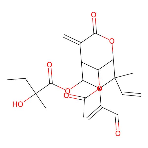 2D Structure of [9-Acetyloxy-8-ethenyl-8-methyl-4-methylidene-3-oxo-7-(3-oxoprop-1-en-2-yl)-2-oxabicyclo[3.3.1]nonan-6-yl] 2-hydroxy-2-methylbutanoate