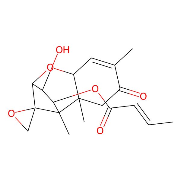 2D Structure of [(1R,2R,7R,10R,11S,12R)-10-hydroxy-1,2,5-trimethyl-4-oxospiro[8-oxatricyclo[7.2.1.02,7]dodec-5-ene-12,2'-oxirane]-11-yl] (Z)-but-2-enoate
